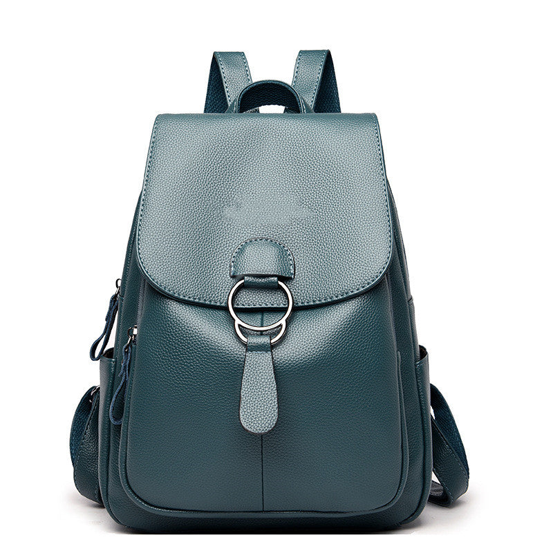 Faux Leather Flap Backpack with Ring-Pull Buckle