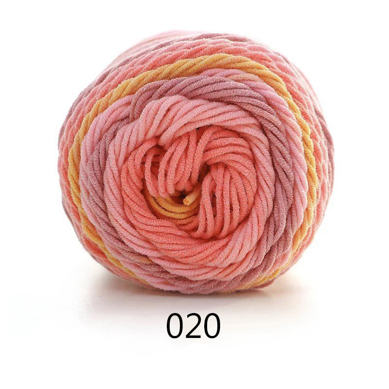 Gradient cotton-blend knitting yarn ball, colourway 020, pink and yellow swirl pattern