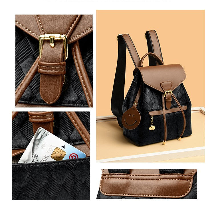 Quilted Faux Leather Flap Backpack with Drawstring