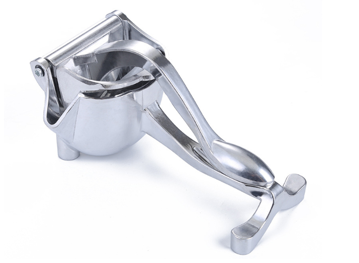 Aluminium hand-lever citrus press front view, on white background