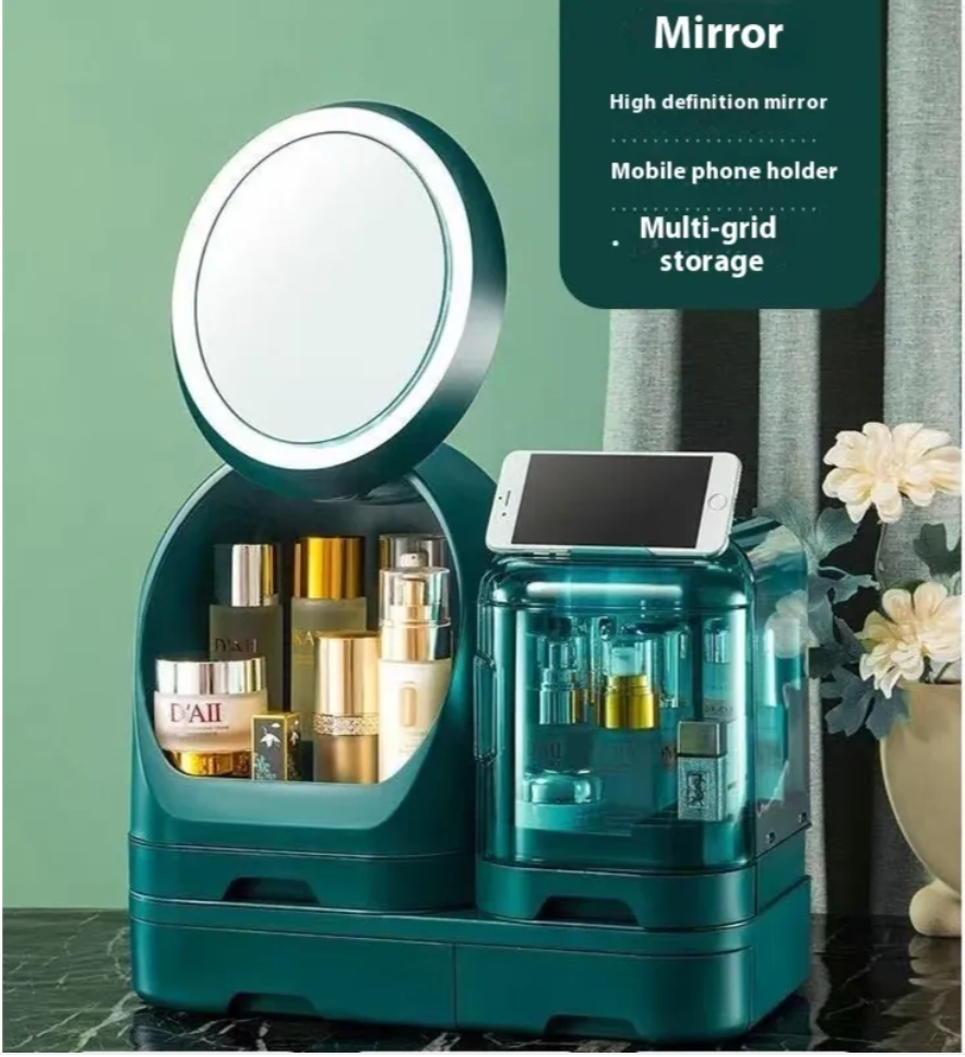 Cosmetics Storage Box with Mirror and LED Light