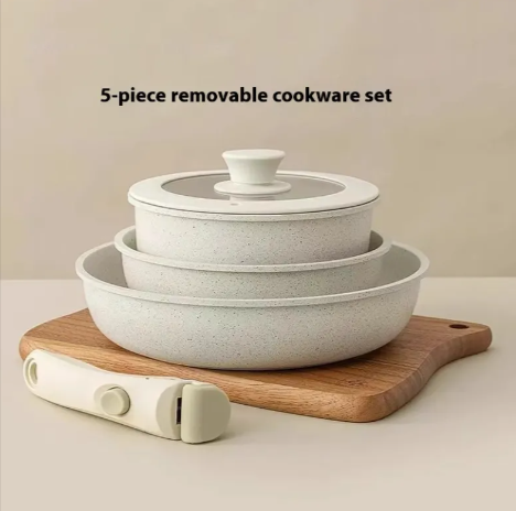 Premium Non-Stick Cookware Set with Removable Handle