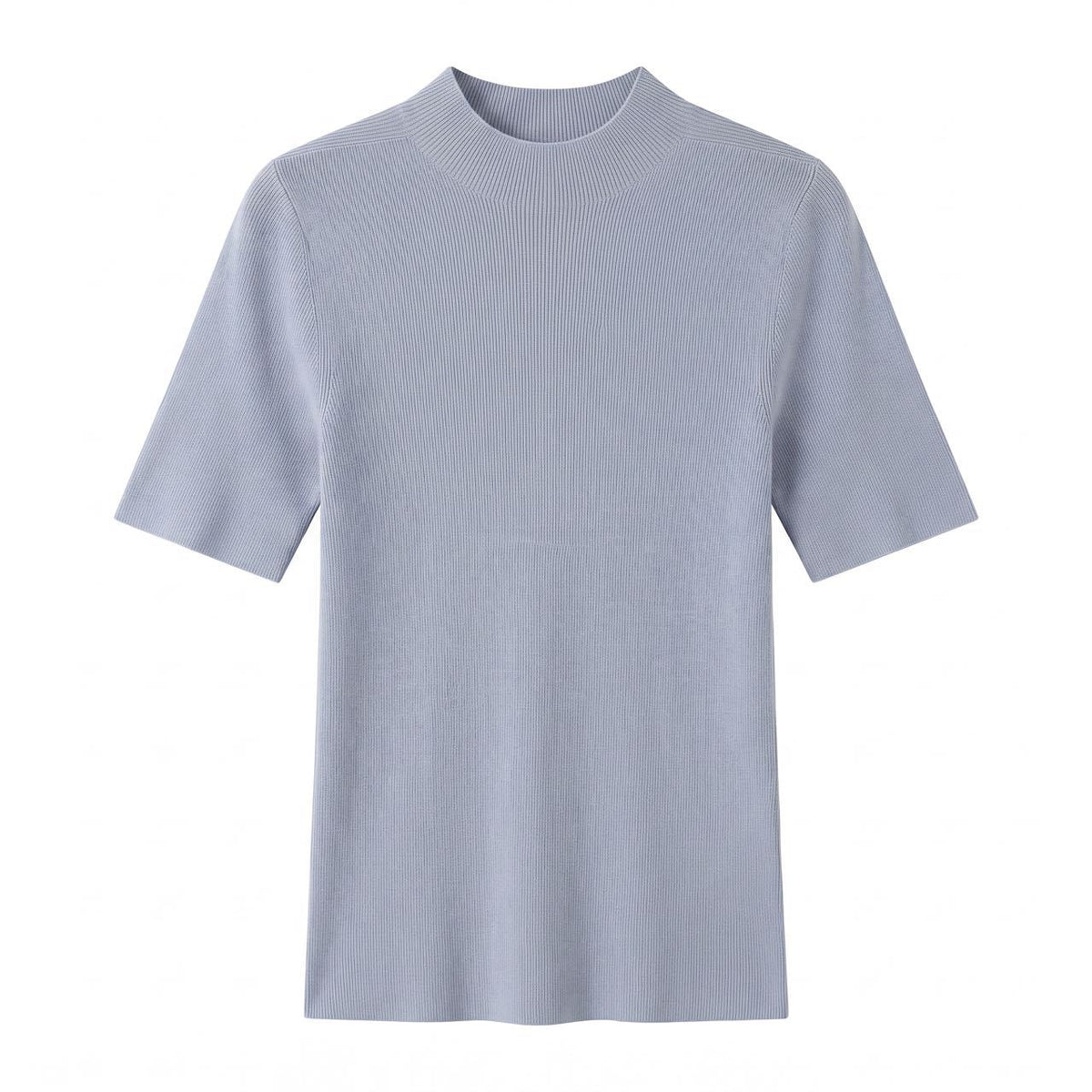 Seamless Half-Turtleneck Knit Top, Short Sleeve in light blue