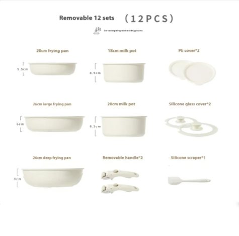 Premium Non-Stick Cookware Set with Removable Handle