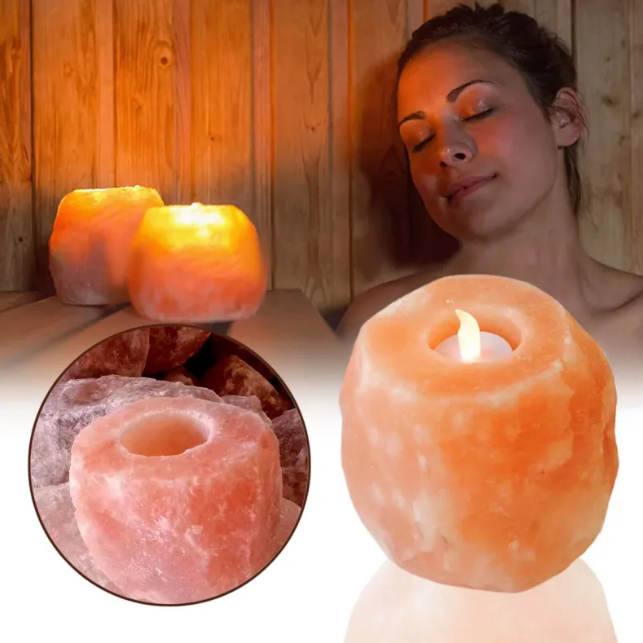 Hand-Carved Himalayan Salt Crystal Candle Holder