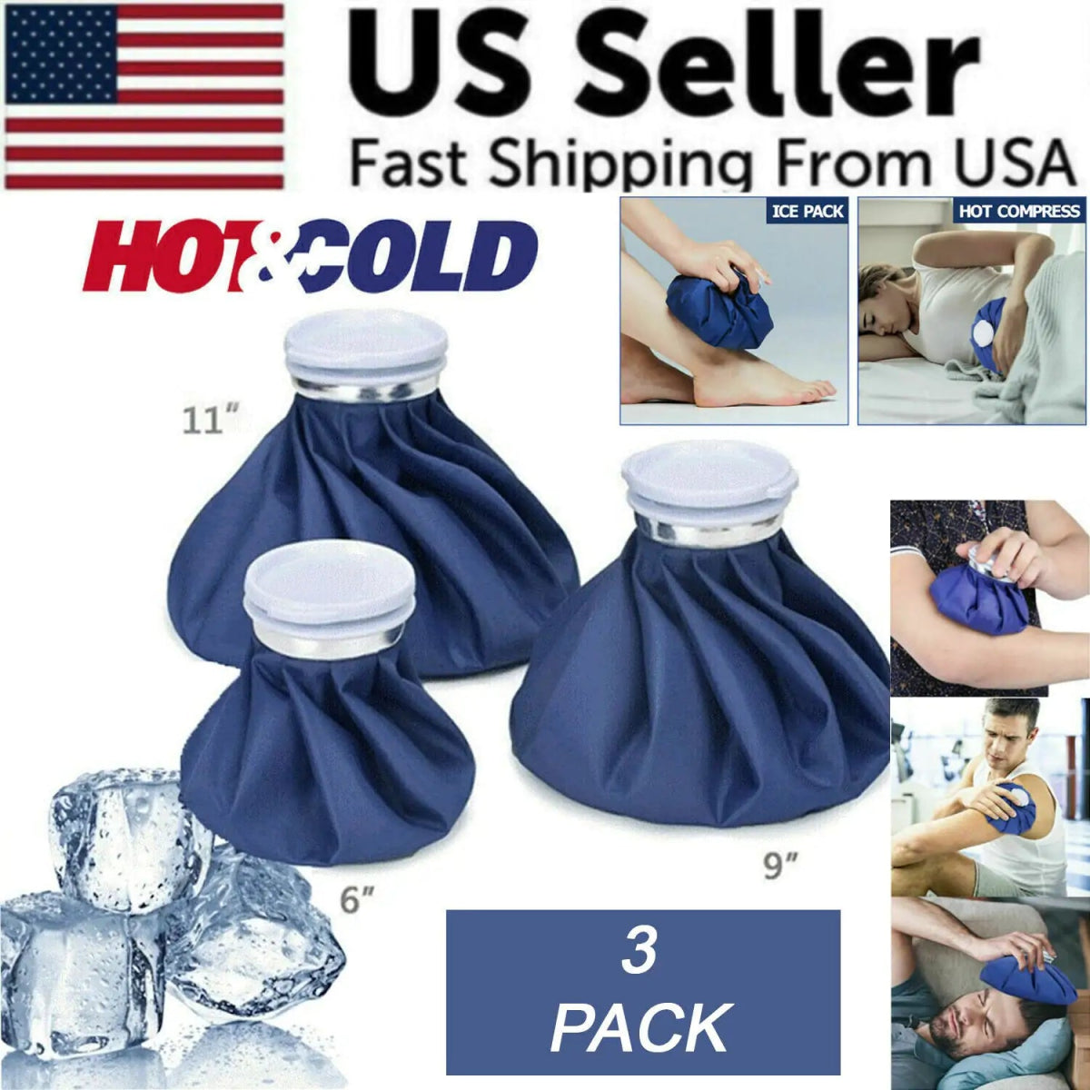 3PCS Ice Bags Packs Knee Neck Reusable Cold Relief Pain Headache Sport Injury - Wow Store