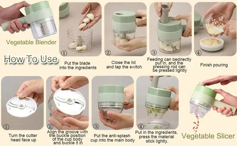4 - in - 1 Handheld Electric Vegetable Cutter Set - Wow Store