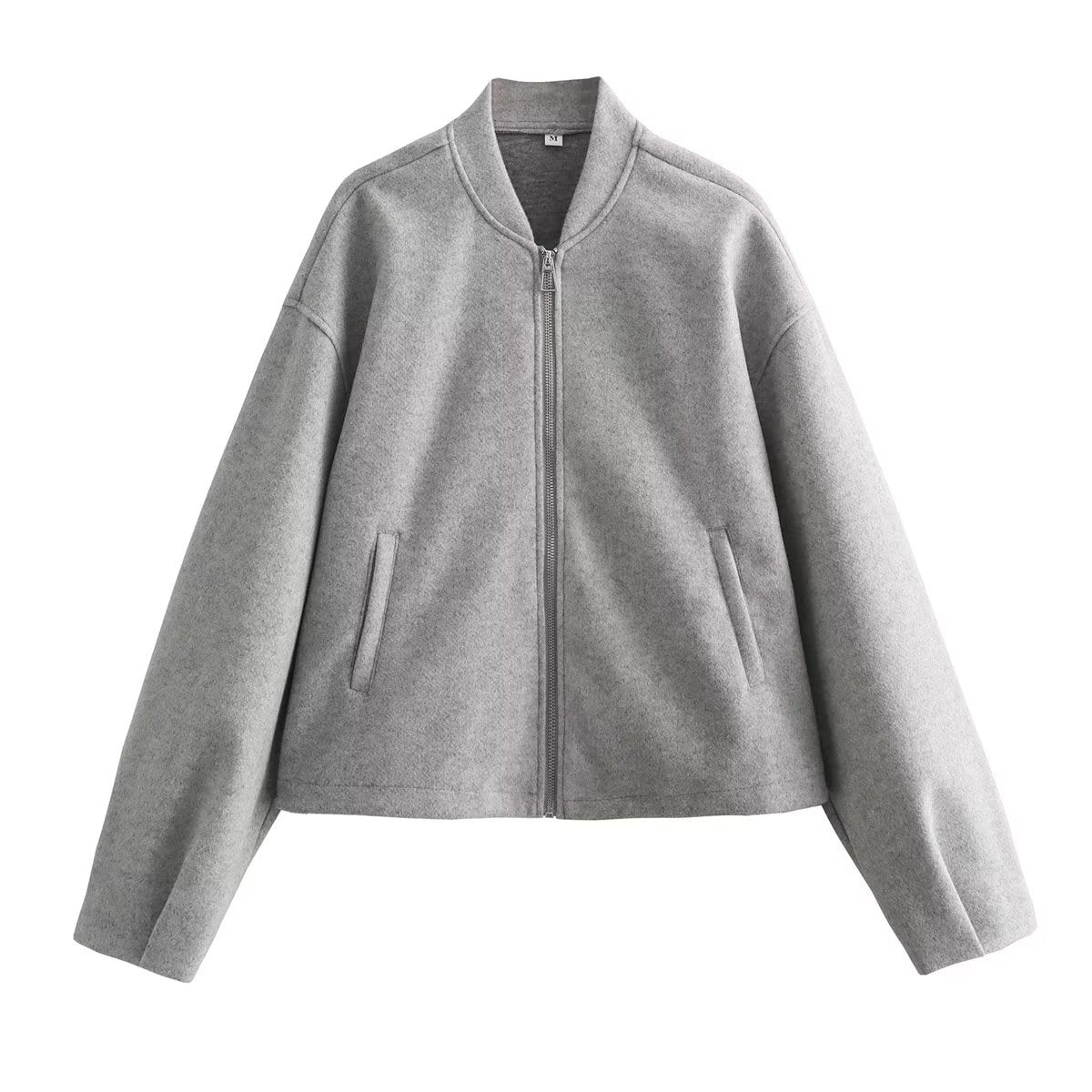Cropped Bomber Jacket with Stand Collar