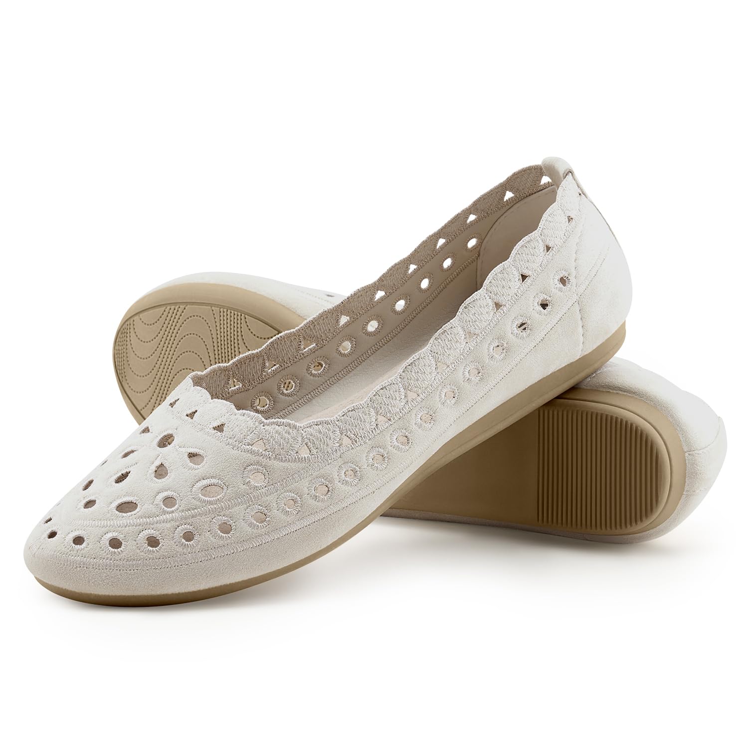 Floral Mesh Ballet Flats - Black & Beige
