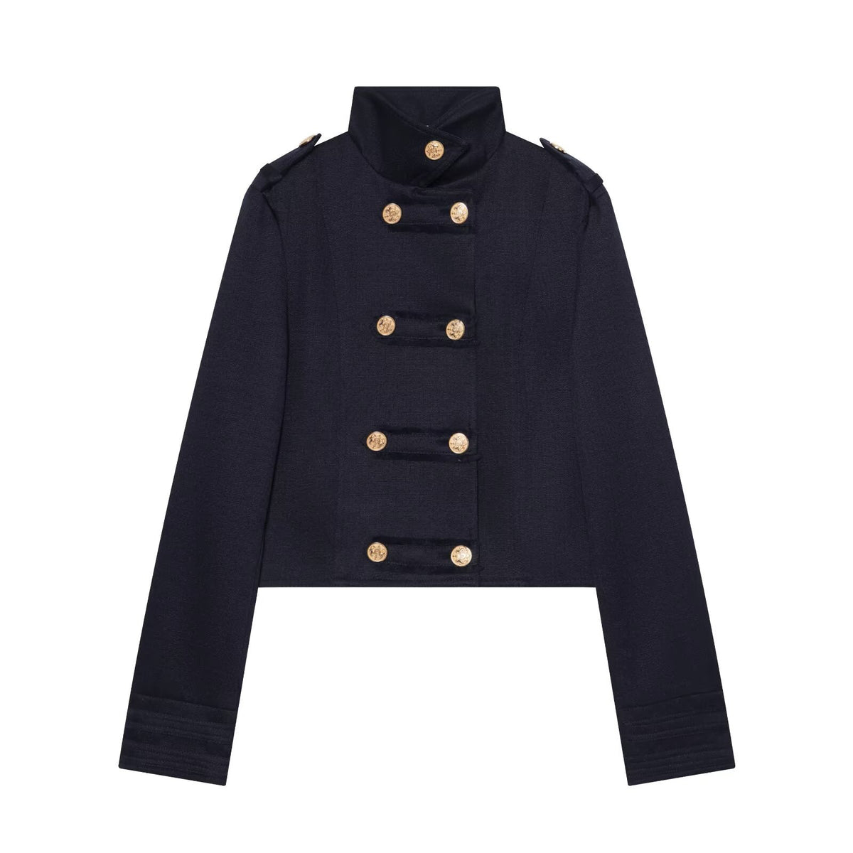 Cropped Stand-Collar Jacket with Gold-Tone Buttons