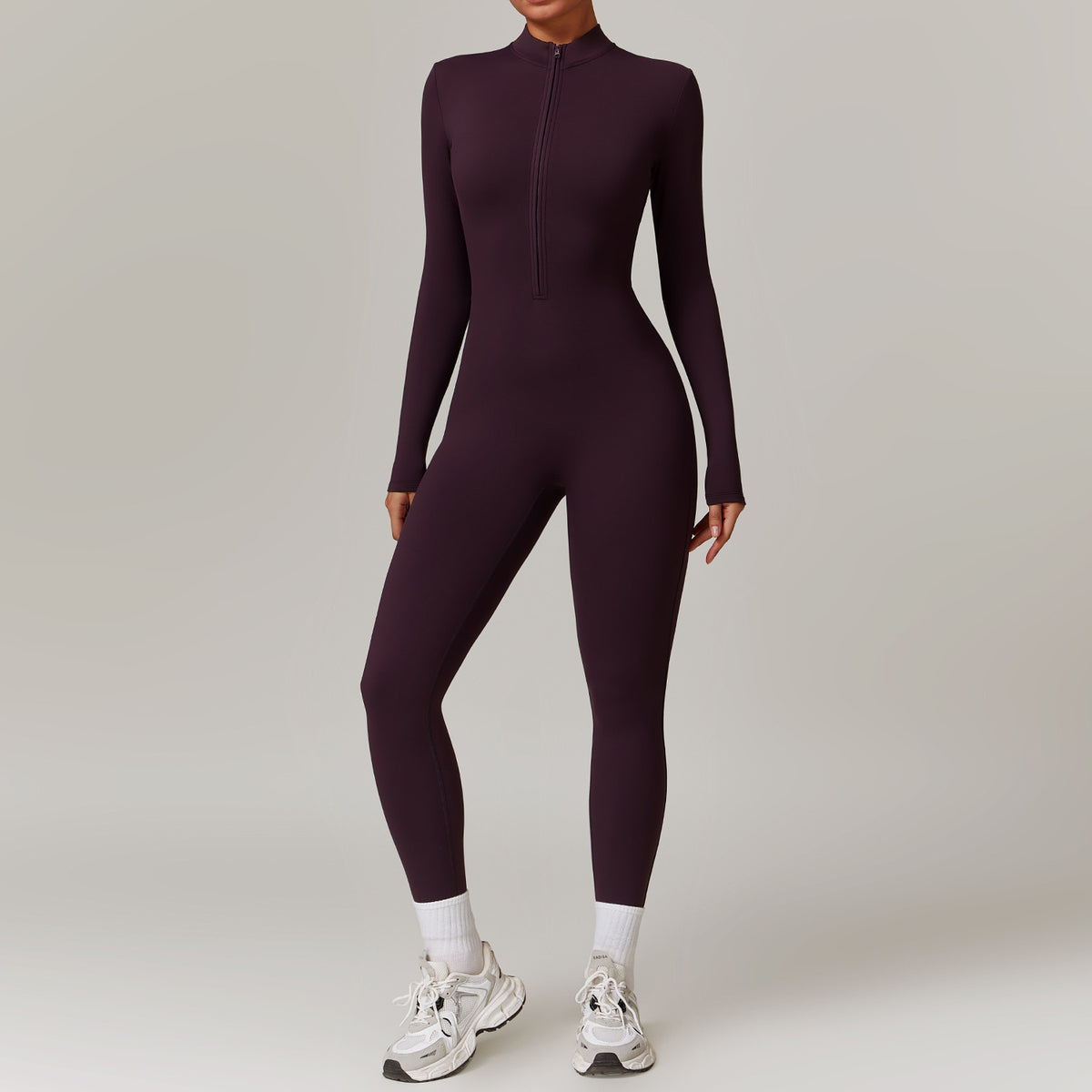 Long-Sleeve Zip-Front Brushed Jumpsuit