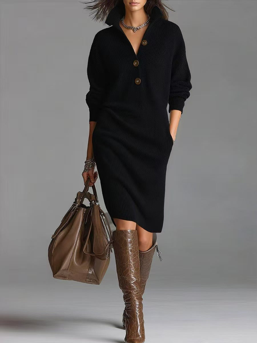 Collared Knit Sweater Dress