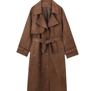 Belted Suede-Look Trench Coat
