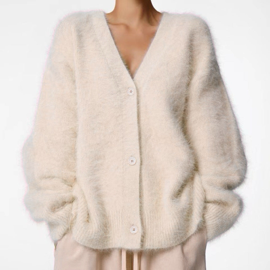 Fluffy Oversized V-Neck Cardigan