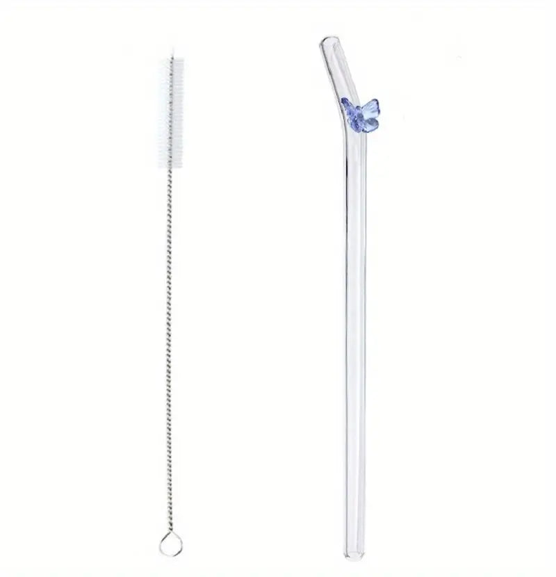 Colorful Butterfly Reusable Glass Straws with Brushes