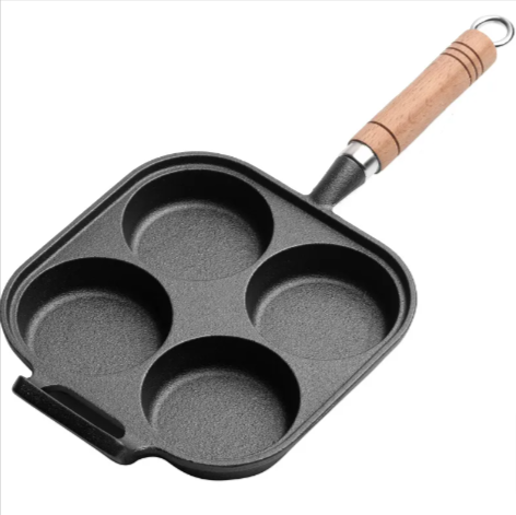 Artisan Cast Iron 4-Hole Omelette Pan with Wooden Handle