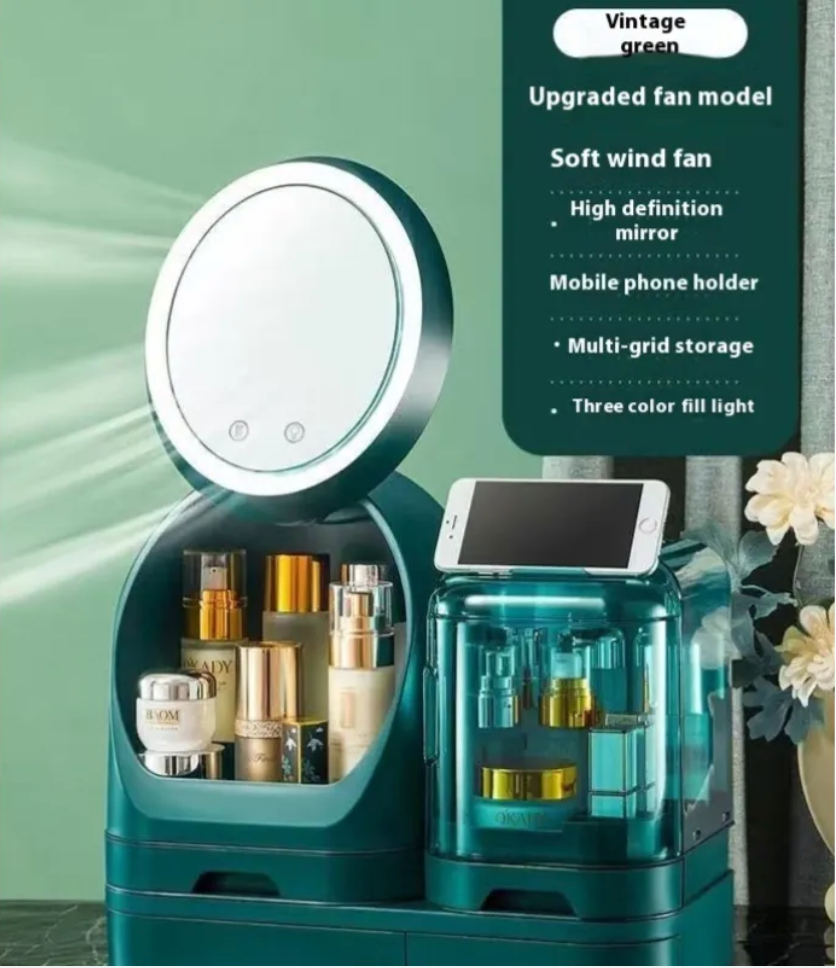 Cosmetics Storage Box with Mirror and LED Light