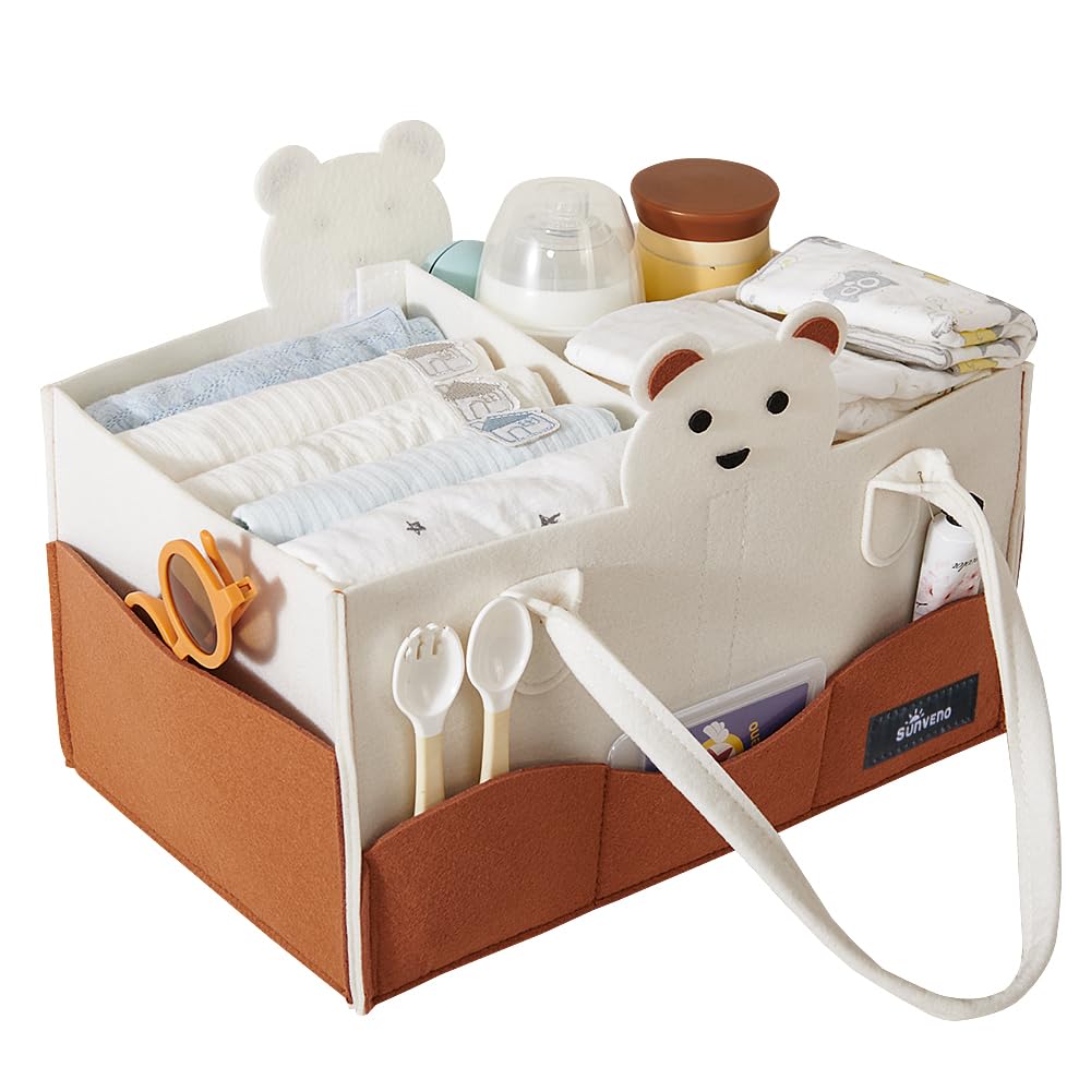 Deluxe Baby Diaper Caddy with Bear Design