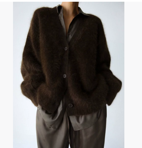 Fluffy Oversized V-Neck Cardigan