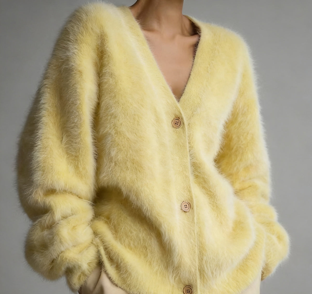 Fluffy Oversized V-Neck Cardigan