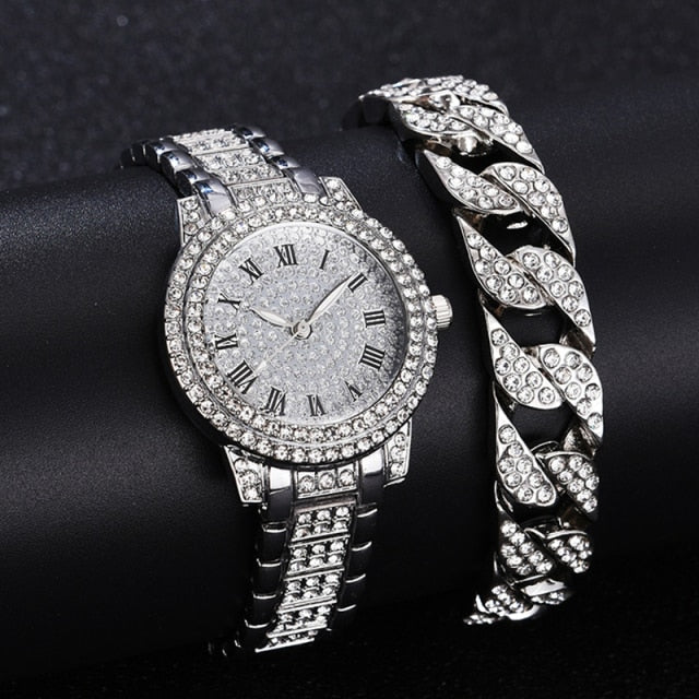 Diamond Crystal Luxe Watch & Bracelet Set