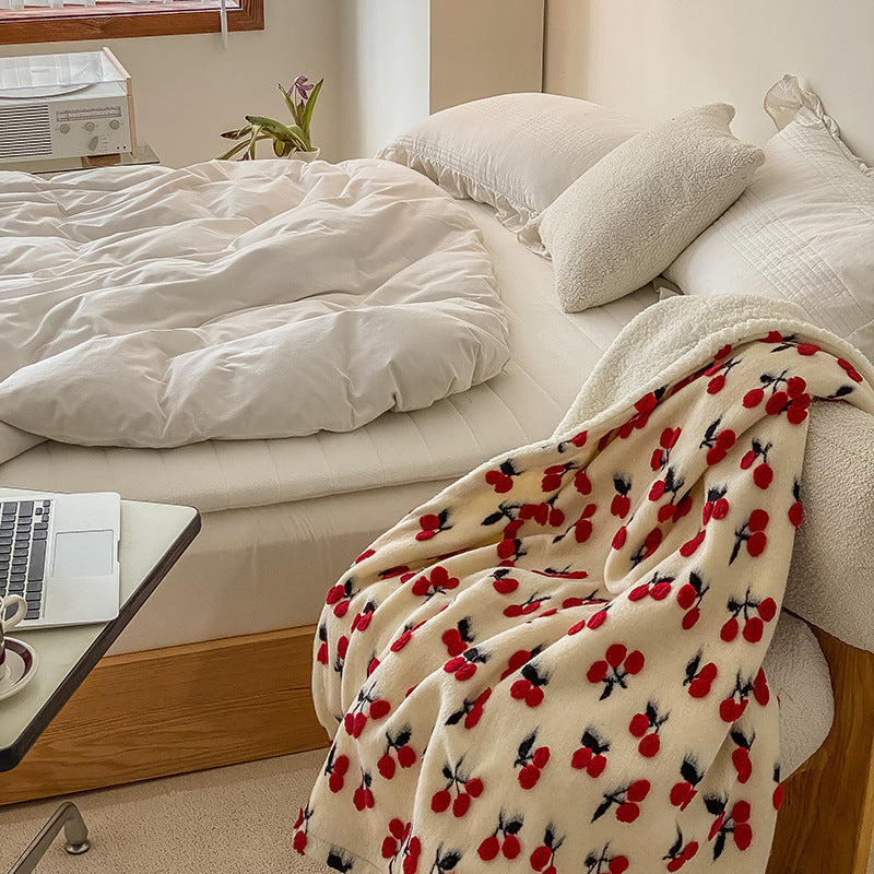 Double-Layer Tufted Flower Blanket in cherry