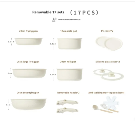 Premium Non-Stick Cookware Set with Removable Handle