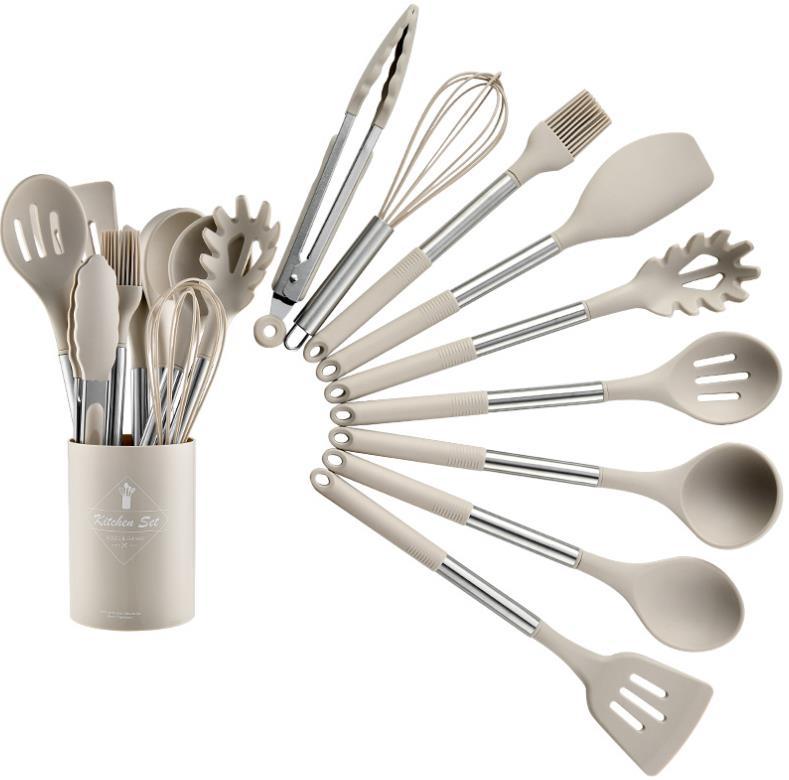 Premium 13-Piece Silicone Kitchen Utensil Set with Steel Handles