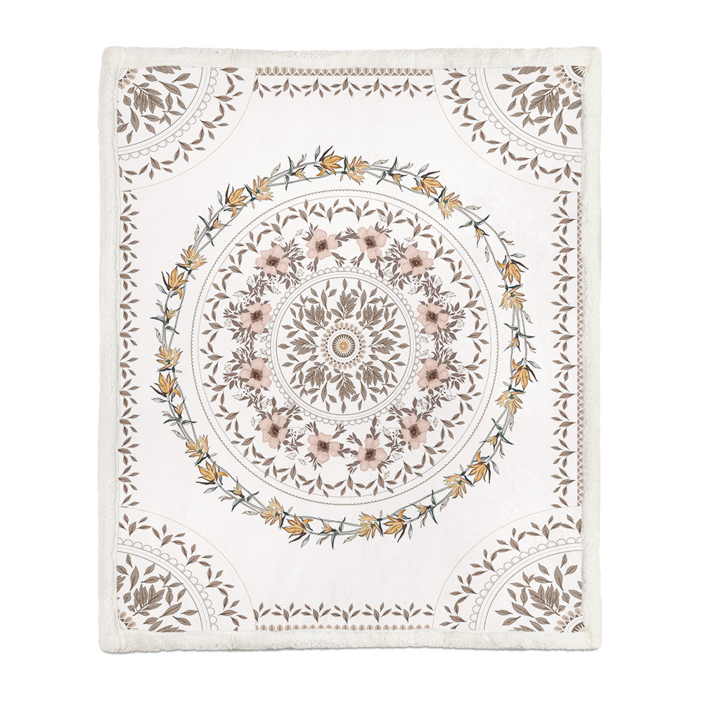 Floral Medallion Flannel Blanket with Sherpa Back