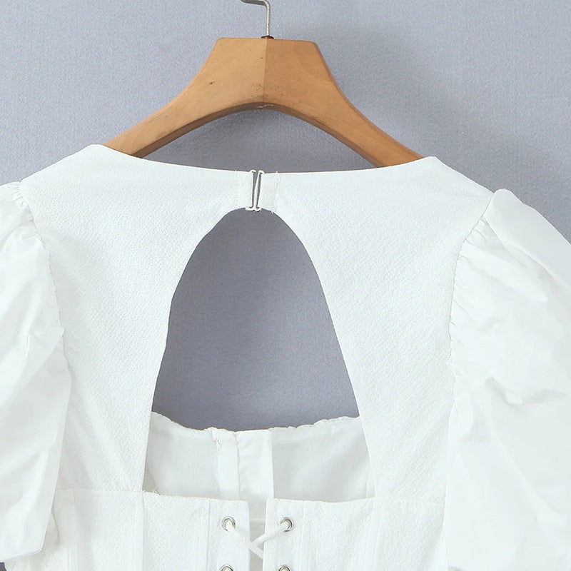 Square-Neck Corset Top with Puff Sleeves — view 9