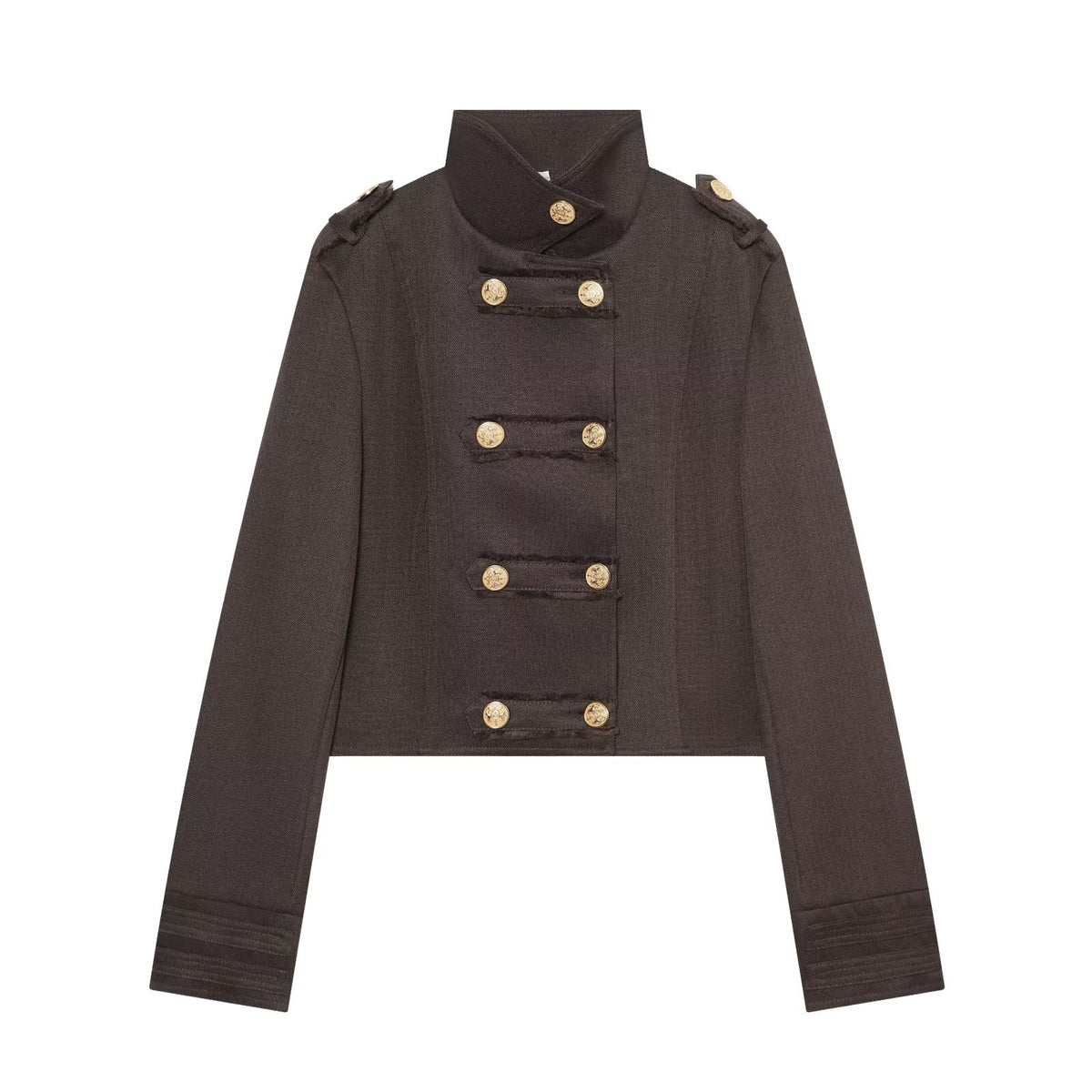 Cropped Stand-Collar Jacket with Gold-Tone Buttons