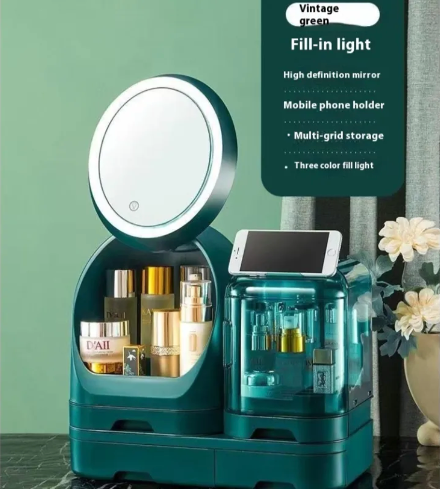Cosmetics Storage Box with Mirror and LED Light