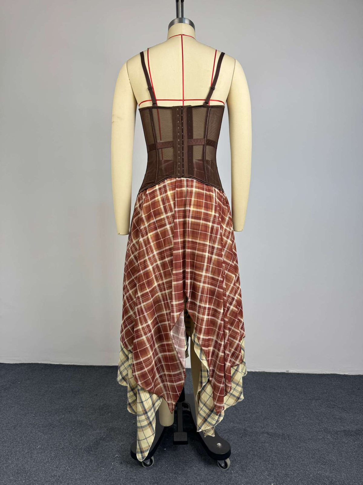 Corset Top and Asymmetric Plaid Skirt Set