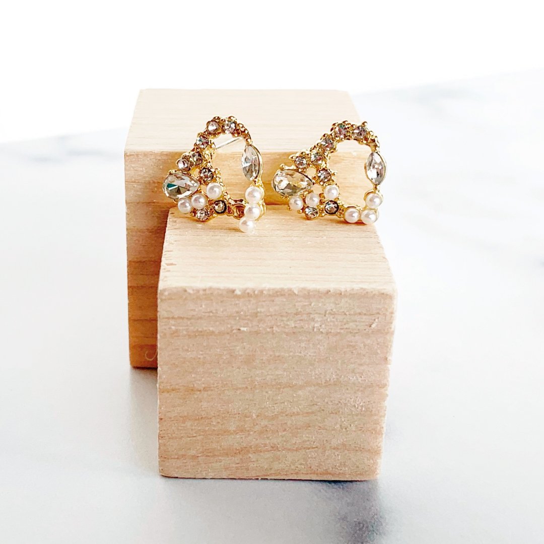 Seth Heart Earrings with Rose Crystals & Pearls