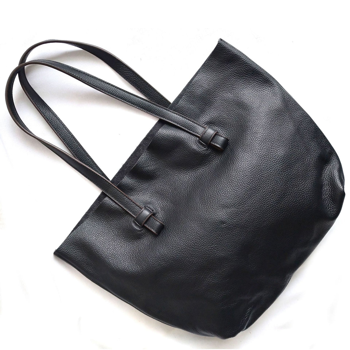 Soft Leather Tote Bag with Knot-Tied Straps
