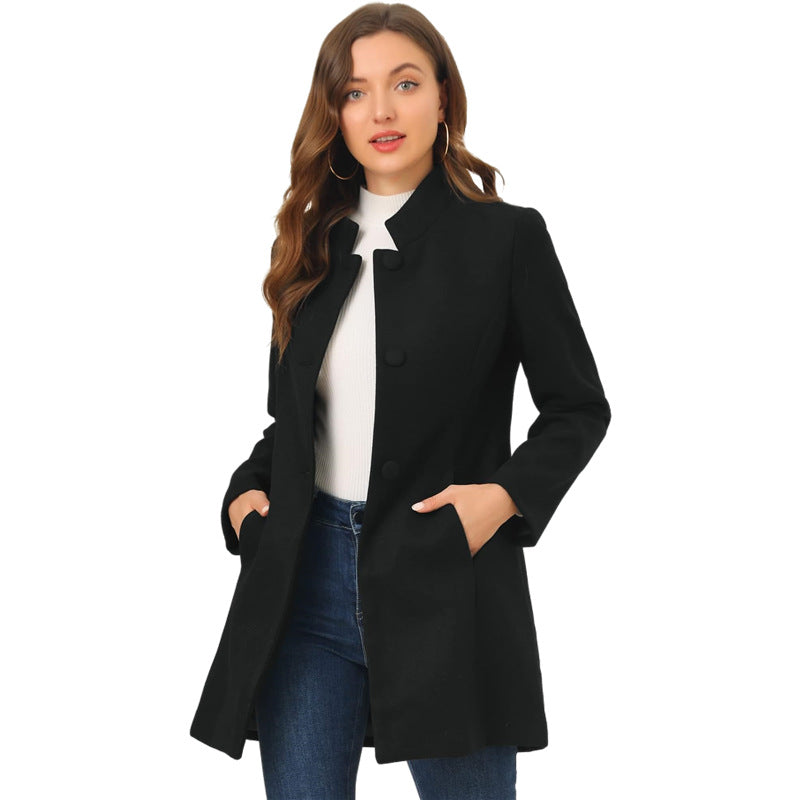 Stand-Collar Single-Breasted Short Coat