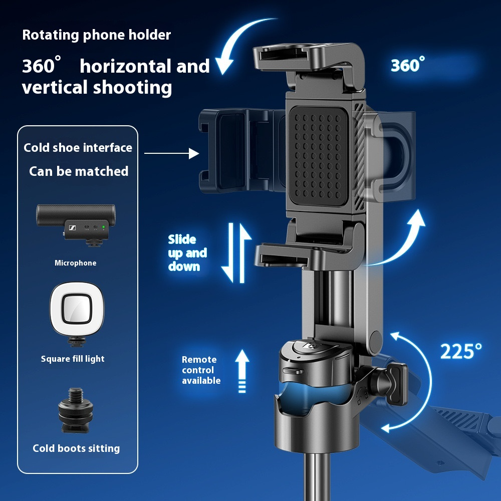 Compact Multifunctional Selfie Stick with Rotatable Head