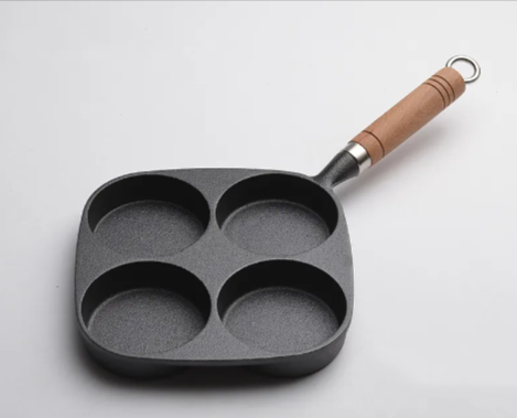 Artisan Cast Iron 4-Hole Omelette Pan with Wooden Handle