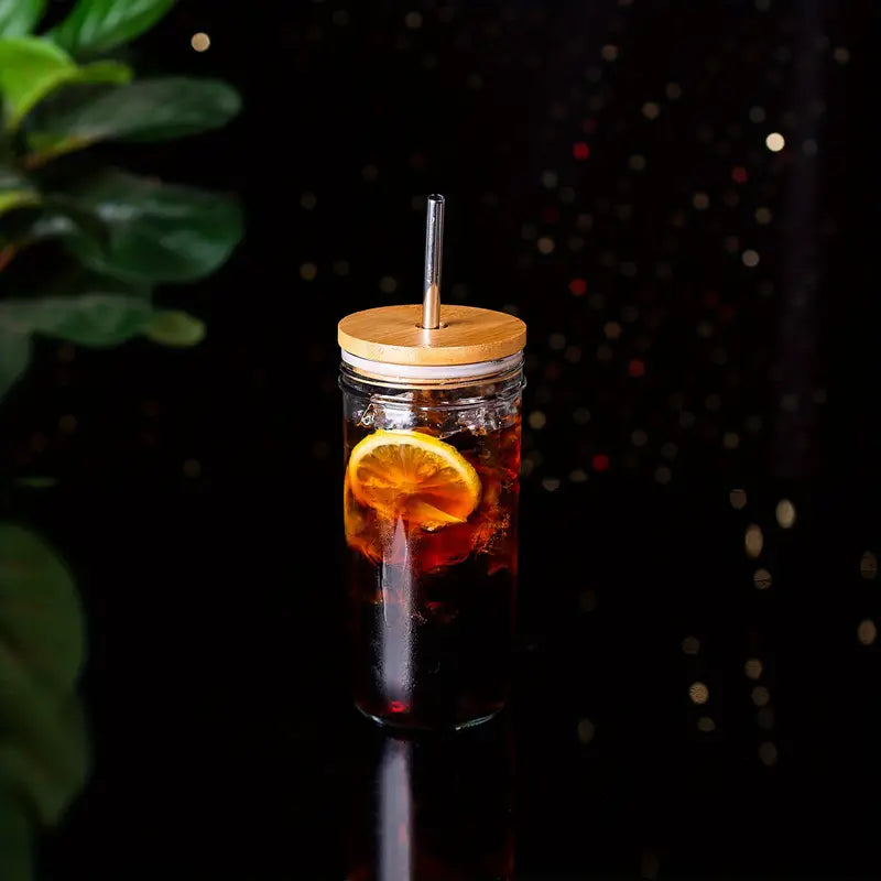 Premium Glass Tumbler Set with Bamboo Lids & Straws - 24oz