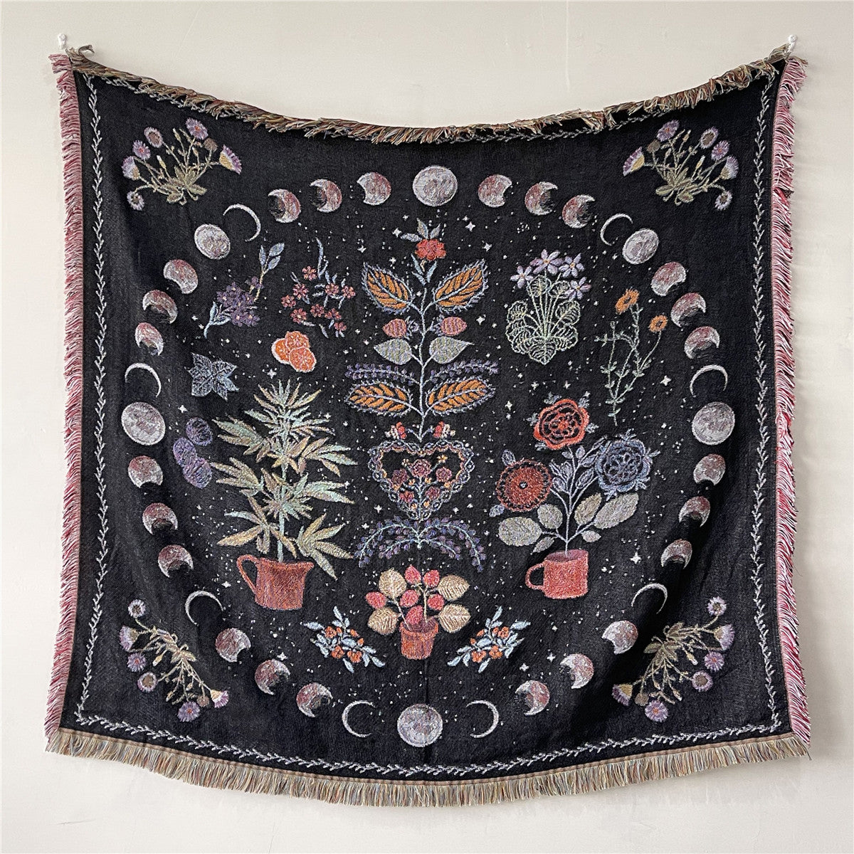 Woven Tapestry Throw with Fringe, 130 × 150 cm
