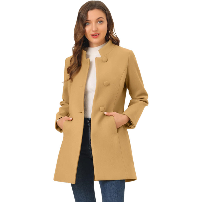 Stand-Collar Single-Breasted Short Coat