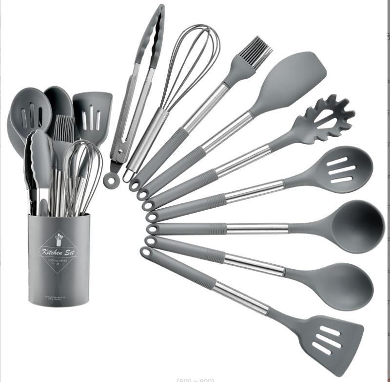 Premium 13-Piece Silicone Kitchen Utensil Set with Steel Handles