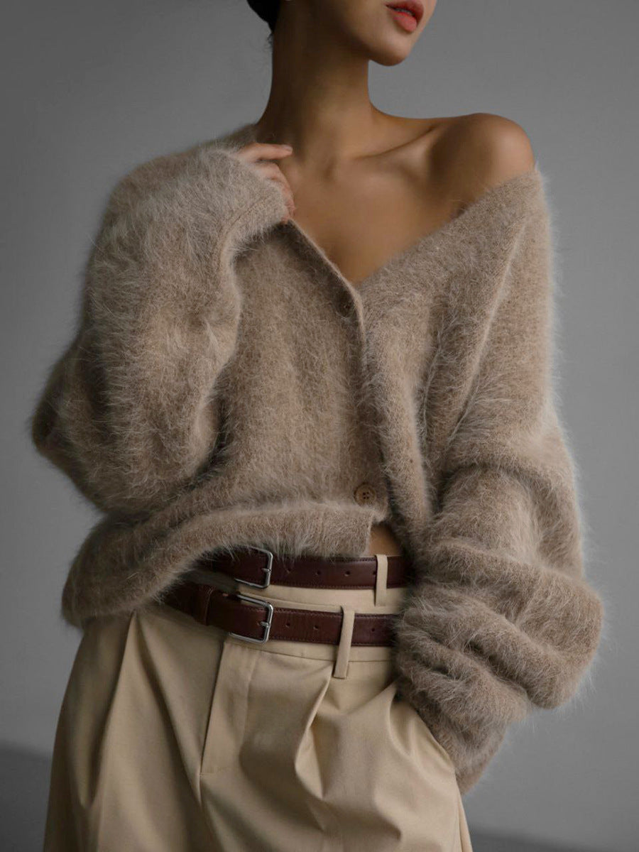 Fluffy Oversized V-Neck Cardigan