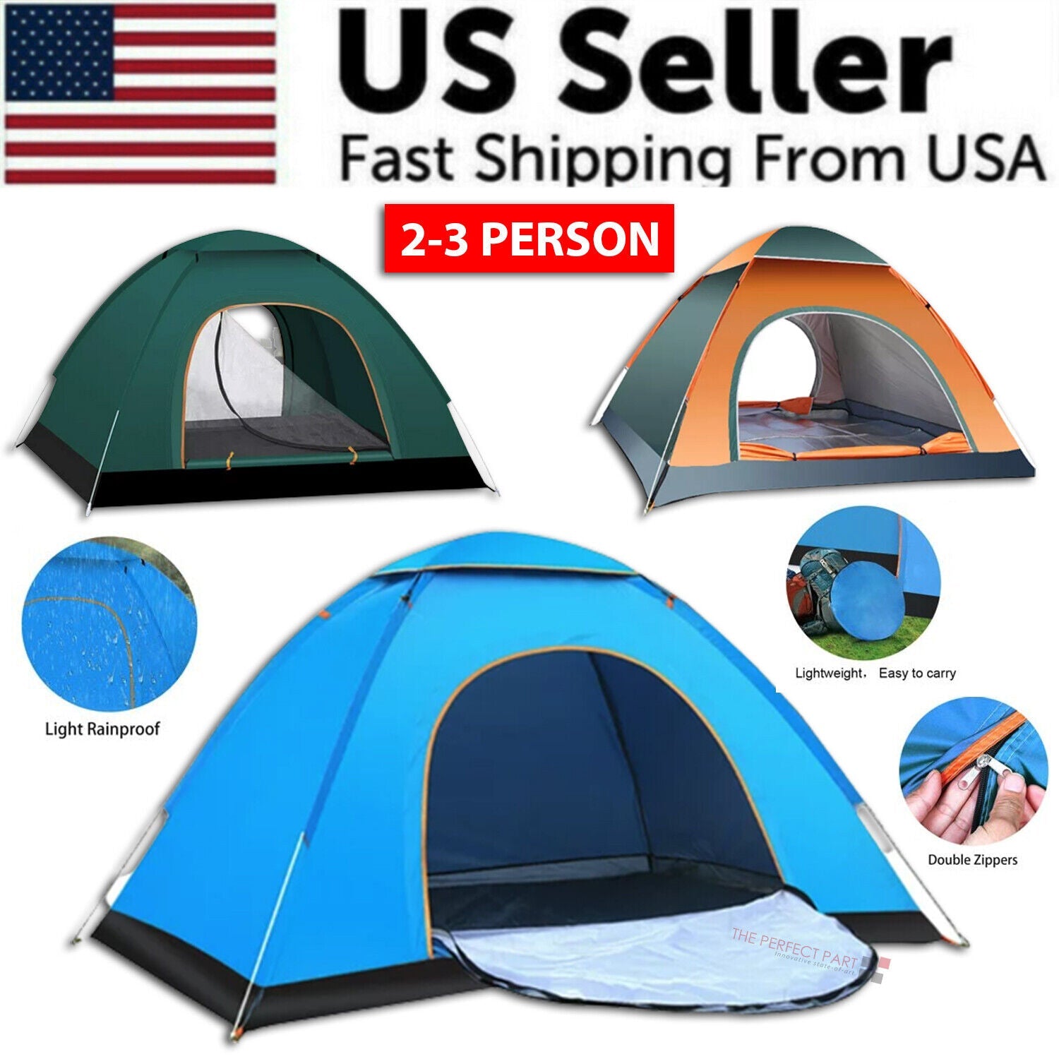 Instant Pop-Up Camping Tent - 2-3 Person Waterproof Shelter