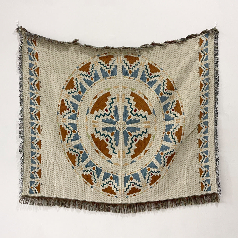 Woven Tapestry Throw with Fringe, 130 × 150 cm
