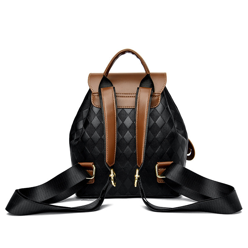 Quilted Faux Leather Flap Backpack with Drawstring