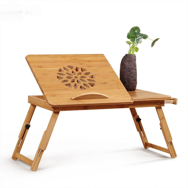 Folding Bamboo Laptop Bed Tray with Drawer and Tilting Top