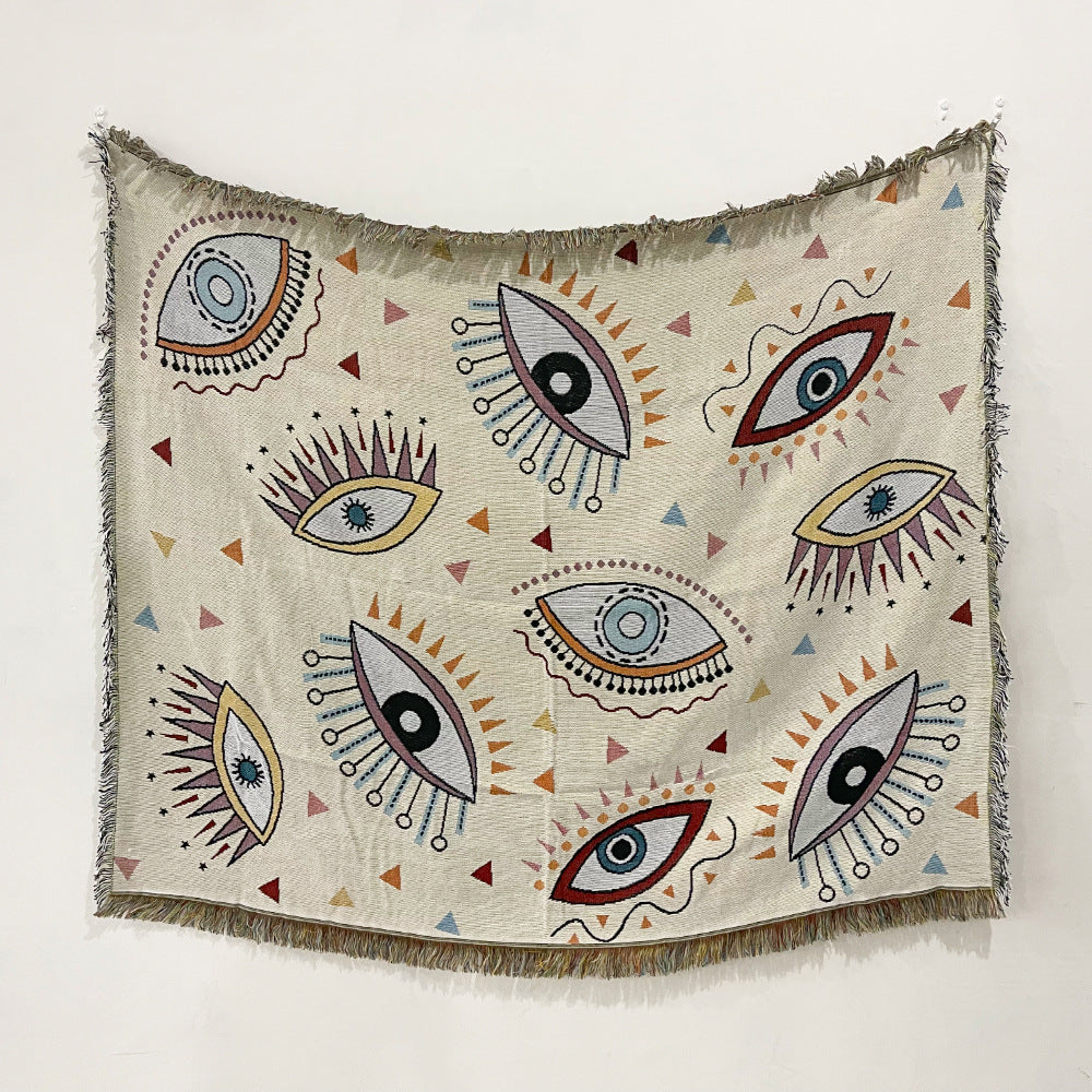 Woven Tapestry Throw with Fringe, 130 × 150 cm