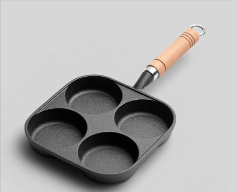 Artisan Cast Iron 4-Hole Omelette Pan with Wooden Handle