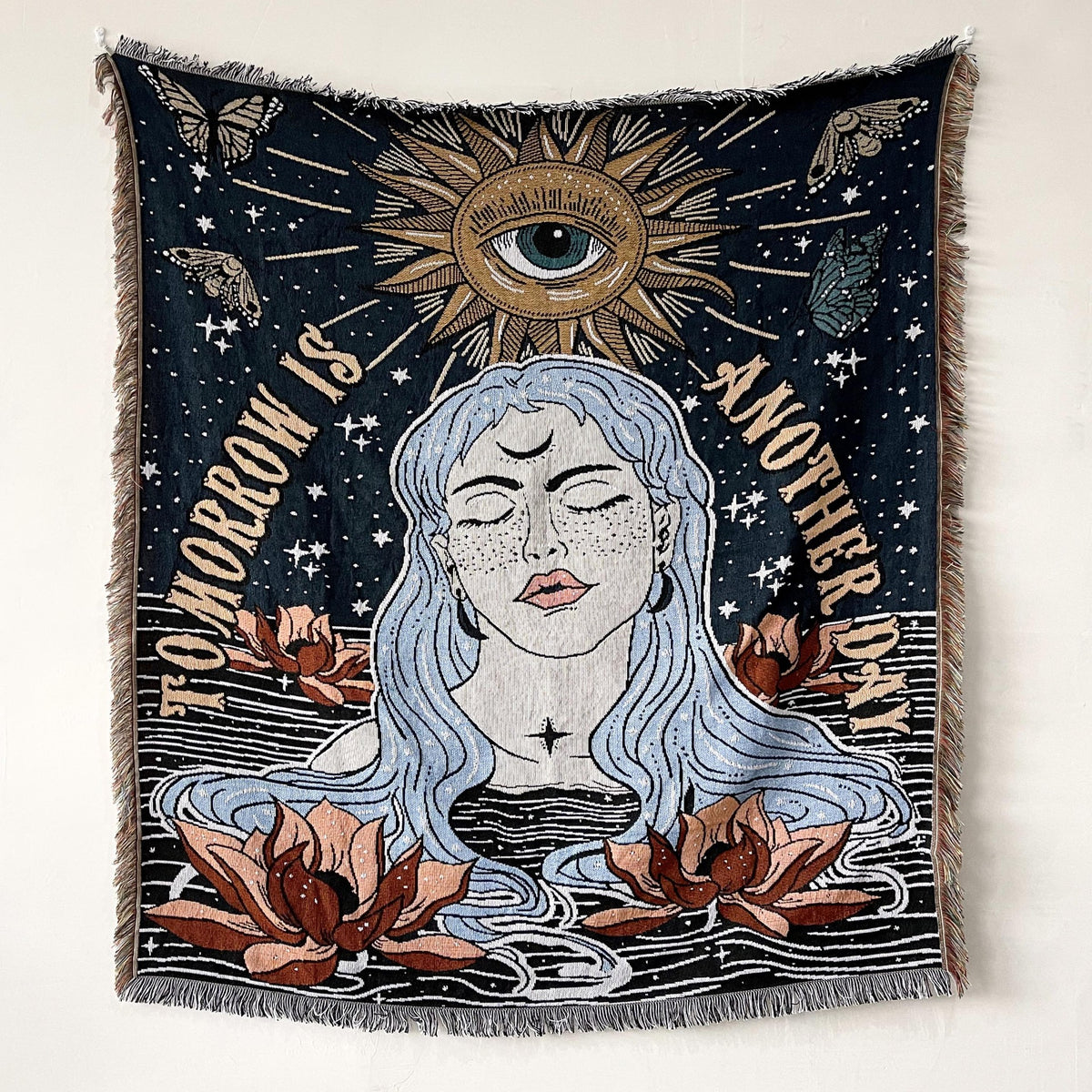 Woven Tapestry Throw with Fringe, 130 × 150 cm